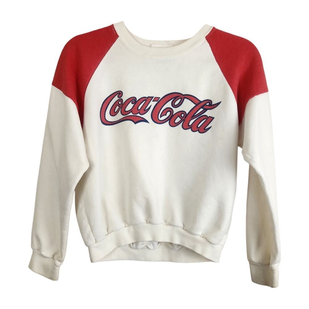 Vtg 70s 80s Coca-Cola Raglan Sweatshirt Small Red White Retro Pullover Sweater